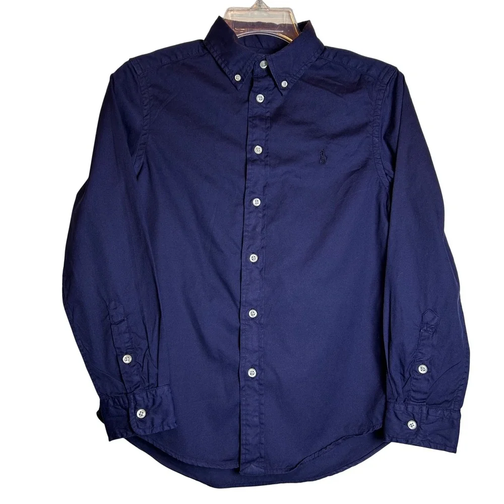 Kids Ralph Lauren Navy Blue Button Down Long Sleeve Shirt Size‎ M 10-12